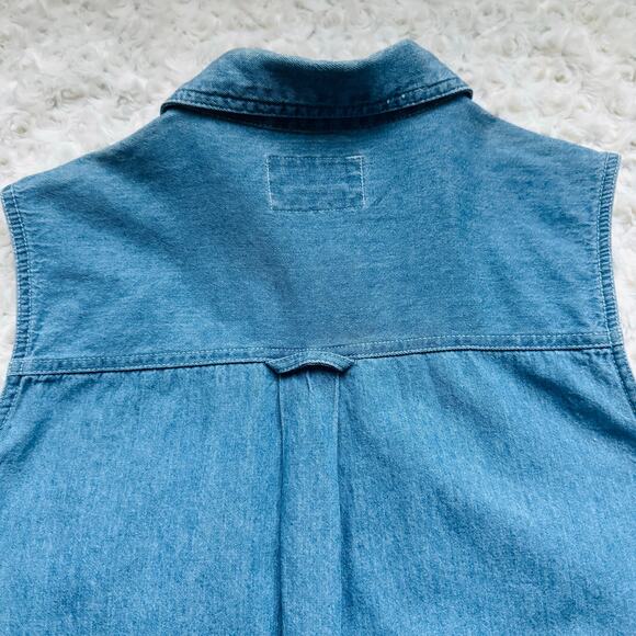 Andrew's Jeans Womens Cotton Denim Embellished Glitter Sleeveless Button Top M - Picture 9 of 10